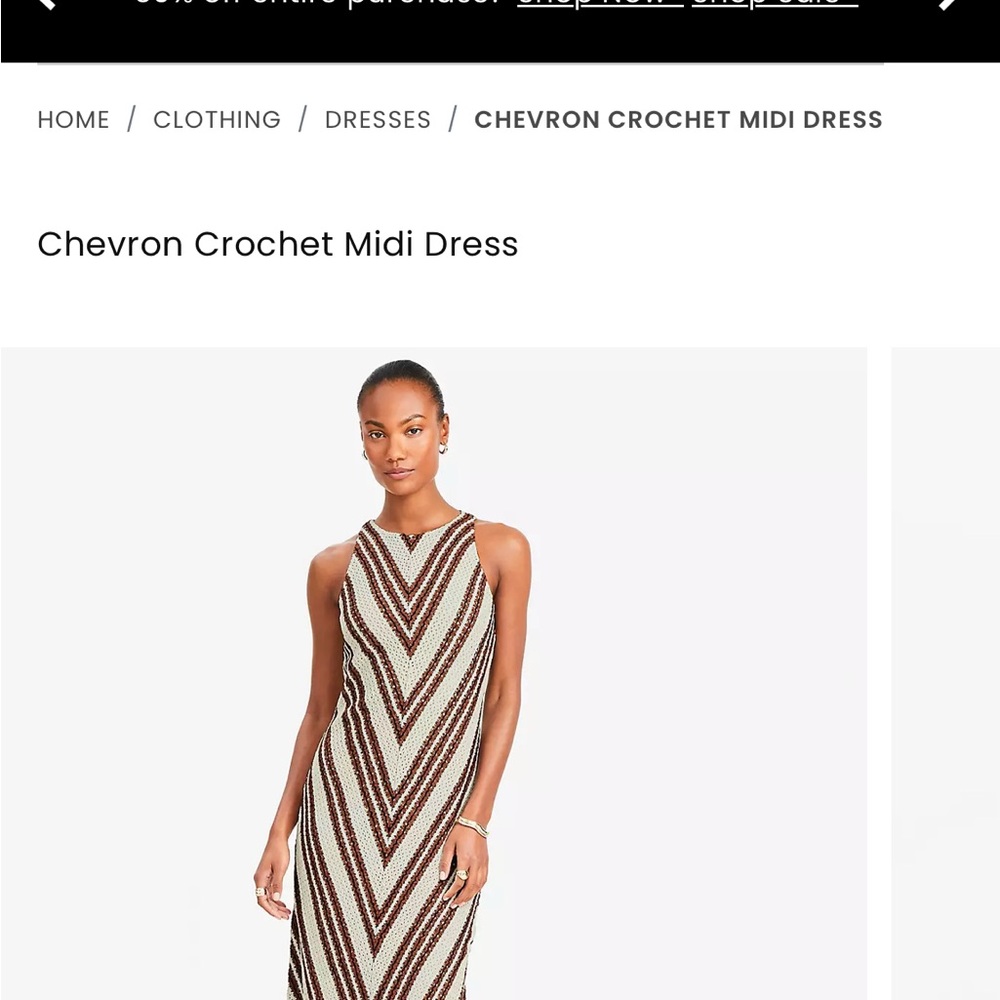 LOFT Chevron Crochet Midi Dress - Brown and Cream